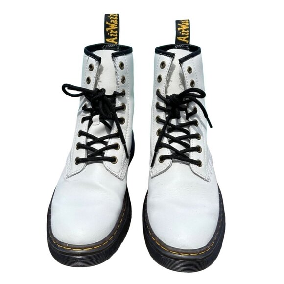 Dr Marten Shoes - Dr Martens Zavala White Leather Women’s Sz 8 Hi Top Lace Up 8 Eye Combat Boots